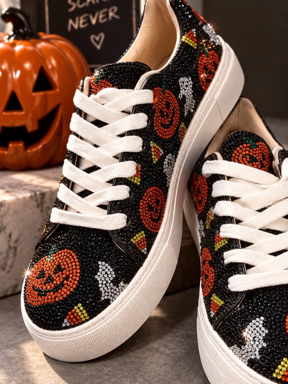 Betsy Johnson , SIDNY Black Halloween Pumpkin Embellished Sneakers